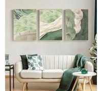 3Pcs Abstract Green Wall Art Mid Century Texture Wall Decor Posters Pictures Modern Minimalist Sage Green Ginkgo Leaf Canvas Paintings Prints for Bedroom Living Room Decoration Unframed (12"x16")