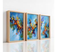 3Pcs Abstract Wall Art Prints, Cool Canvas Posters for Teen Boys & Girls, Paint Splash Energetic Theme Pictures for Wall Decoration of Dining Room Dorm Game Room, Sky Blue