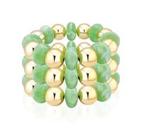 3PCS Acrylic Beaded Gold Bracelets for Women Chunky Colorful Gold Plated Beads Stretchable Bangles Stackable Bracelet Set Trendy Gift Jewelry, M, Copper, no gemstone