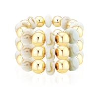 3PCS Acrylic Beaded Gold Bracelets for Women Chunky Colorful Gold Plated Beads Stretchable Bangles Stackable Bracelet Set Trendy Gift Jewelry, M, Copper, no gemstone