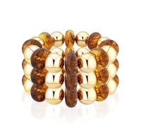 3PCS Acrylic Beaded Gold Bracelets for Women Chunky Colorful Gold Plated Beads Stretchable Bangles Stackable Bracelet Set Trendy Gift Jewelry, M, Copper, no gemstone