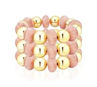 3PCS Acrylic Beaded Gold Bracelets for Women Chunky Colorful Gold Plated Beads Stretchable Bangles Stackable Bracelet Set Trendy Gift Jewelry, M, Copper, no gemstone