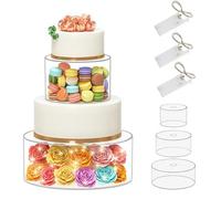 3PCS Acrylic Cake Stand, Fillable Cake Risers Clear Cake Tier with LED Lights Decorative Cake Display Tier Cylinder Cake Stand Holder Food Dessert Display Centerpiece for Wedding Birthday Party