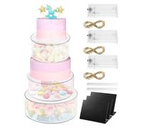 3Pcs Acrylic Cake Stand Round with LED Lights 6'', 8'', 10'' Clear Fillable Cake Riser 3 Tier Hollow Bottom Stackable Cylinder Cake Display Riser for Wedding Birthday Holiday Party Food Display