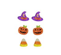 3PCS Acrylic Halloween Stud Earrings Set Cute Shiny Ghost Pumpkin Witch Hat Corn Candy Stud Earrings Set Funny Halloween Party Costume Cosplay Jewelry Gifts, Alloy Steel, No Gemstone