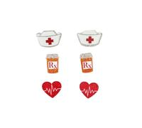 3PCS Acrylic Nurses' Day Stud Earrings Set for Women Small Cute Nurse's Day Cartoon Earrings Little Teeth Nurse Uniform Nurse Cap Heart Stud Earrings Doctor Nurses W ppreciation Gifts, Acrylic, No