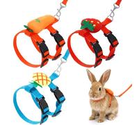 3PCS Adjustable Bunny Rabbit Harness and Leash Set, Small Pet Cute Vest Harness Leash with Decoration, Guinea Pig Harnesses for Ferret, Kitten, Puppy, Rat, Squirrel (Strawberry, Carrot, Pineapple)
