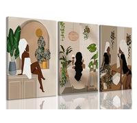 3Pcs African American Bathroom Canvas Wall Art Decor Boho Black Girl Pictures Paintings Wall Decor Abstract Black Woman Art Prints Artwork for Bedroom Living Room Unframed 12x18inch