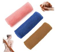3PCS African Net Long Bath Net Sponge, Bathing Body Exfoliating Shower Body Back Scrubber Skin Smoother,Stretch Length to 66 INCH (Brown Pink Blue)