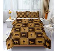 3pcs African Safari Animals Duvet Set, Golden Brown Bedding Set for Girls and Adults, Bedroom or Room Decor, All Seasons Comforter Microfiber Quilt with 2 Pillowcases for Gifts(Super King 220*404cm）