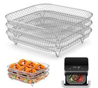 3Pcs Air Fryer Rack 304 Stainless Steel Square Stackable Air Fryer Accessories for 6-8QT Rustproof Heat Resistant Dishwasher Safe Airfryer Racks Air Fryer Baskets