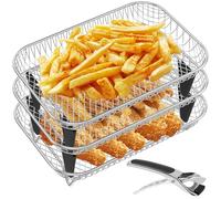 3pcs Air Fryer Rack for Ninja Dual/Instant Vortex Plus/Salter 8.2L, 304 Stainless Steel Air Fryer Shelf 3 Layers with 8pcs Silicone Feet Stackable Grill Rack A300UK Accessories for Air Fryer.