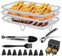 3PCS Air Fryer Racks for Ninja Dual Zone Air Fryer, Stackable 304 Stainless Steel Air Fryer Basket with Silicon Feet, Clip and Kitchen Tongs, Air Fryer Accessories for Ninja AF300UK