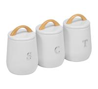 3Pcs Airtight Metal Kitchen Canisters, Moisture Proof Sealed Storage Jars with Label - Vintage Countertop Organizer for Tea Coffee Sugar Flour Spices Loose Leaf Dried Fruit Grain Snack Seasoning