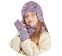 3PCS All-around Kids Winter Hat Scarf Gloves Set 4-10 Years Girls Boys Fleece Lined Knit Beanie cap with Earflap Neck Warmer Snood Insulated Touchscreen Gloves Set Child Thermal Cold Weather Sets