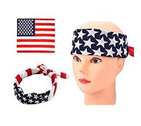 3Pcs America Flag Stars Stripes Turban USA Flag Headband Hair Band Head Wrap Kerchief Neckchief Cowboy Bandanas Square Scarf for Men and Women