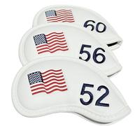 3pcs American Flag Golf Wedge Head Cover, US Flag Wedge Covers Set 52 56 60 - Premium Leather Golf Iron Club Head Cover Headcover for Men