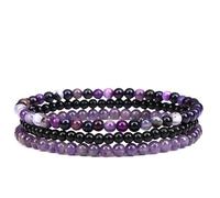 3pcs Amethysts Purple Elastic Bracelets for Women Men Natural Stone 4mm Beads Bracelet Set Jewelry(17cm,4mm No.5)