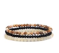3pcs Amethysts Purple Elastic Bracelets for Women Men Natural Stone 4mm Beads Bracelet Set Jewelry(17cm,4mm No.2)