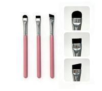 3Pcs Angled, Flat & Round Eyebrow Brush Set - Precision Brow & Lip Mapping, Concealer Brush for Powder, Cream, Gel, Pomade, Paste - Comfort Grip Handle for Brow Shaping, Contour & Eyeliner-Pink
