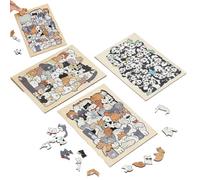 3PCS Animal Wooden Jigsaw Puzzles with Photo Frame,50 Pieces Pet Unique Cat-shaped Wooden Jigsaw Puzzle,Detailed Cat-Themed Pieces,Colorful Kitten Wood Pets Puzzle for Pets Lovers