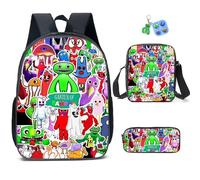 3Pcs Anime Game Banban Backpack Set with Keychain,16in 3D Printed Friend Cartoon Lunch Bag High Capacity Schoolbag Boy And Girl Schoolbag. (D)