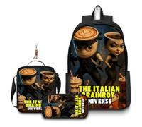 3Pcs Anime Game Italian Backpack with Keychain,16in 3D Printed Cartoon School Bags for Elementary and Middle School Students and Game Fans Teens Birthday Gift. (B)