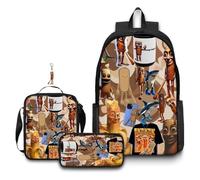 3Pcs Anime Game Italian Backpack with Keychain,16in 3D Printed Cartoon School Bags for Elementary and Middle School Students and Game Fans Teens Birthday Gift. (J)