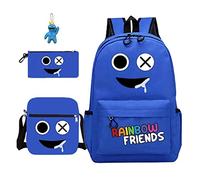 3Pcs Anime Game Rainbow Backpack Set with Keychain,17in 3D Printed Friend Cartoon Lunch Bag High Capacity Schoolbag. (A)