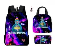 3Pcs Anime Gorilla Backpack Set,16in 3D Printed Cartoon School Bags for Elementary and Middle School Students and Game Fans Teens Birthday Gift. (D)