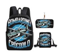 3Pcs Anime Italian Backpack Set with Keychain,16in 3D Printed Cartoon Lunch Bag High Capacity Schoolbag Boy And Girl Schoolbag. (J)