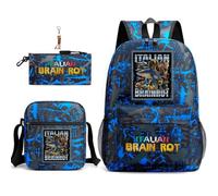 3Pcs Anime Italian Nylon Backpack with Keychain,17in 3D Printed Cartoon School Bags High Capacity Schoolbag for Elementary and Middle School Students and Game Fans Teens Birthday Gift. (B)