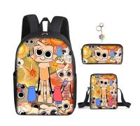 3Pcs Anime Word Backpack with Keychain,16in 3D Printed Friend Cartoon Lunch Bag High Capacity Schoolbag Boy and Girl Schoolbag. (D)