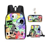 3Pcs Anime Word Backpack with Keychain,16in 3D Printed Friend Cartoon Lunch Bag High Capacity Schoolbag Boy And Girl Schoolbag. (K)