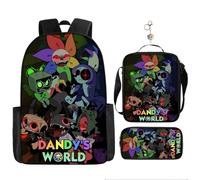 3Pcs Anime World Backpack Set with Keychain,16in 3D Printed Cartoon Lunch Bag High Capacity Schoolbag Boy And Girl Schoolbag. (C)