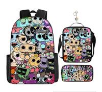3Pcs Anime World Backpack Set with Keychain,16in 3D Printed Cartoon Lunch Bag High Capacity Schoolbag Boy And Girl Schoolbag. (B)