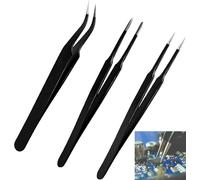 3pcs Anti Static Precision Tweezers Set Modelling Tweezers for Crafting Include Needle Nose Thin Curved for Electronic Repair, Handicraft, Laboratory, Jewelry Manufacturing Etc