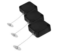 3pcs Anti Theft Pull Box with Automatic Retractable Reel | Black ABS Plastic and Stainless Steel, 1m Cord with End Lock and Cap, for Display Cabinets