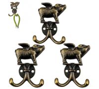 3PCS Antique Brass Coat Hooks, Flying Pig Brass Hooks, Brass Coat Hooks, Decorative Hooks, Vintage Wall Mounted Coat Hooks, Classic Finish Double Hook Design, Durable Coat Rack for Hallway and Entrywa