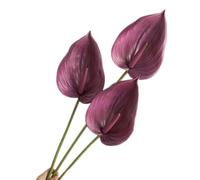 3Pcs Artificial Anthurium Lily Flowers for Home Decor Dining Table Centerpiece Prom Party Decor (Purple)