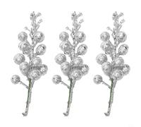 3pcs Artificial Berry Picks 20cm Wire for stem Xmas Craft 3pcs(Silver) | Pack of 3 stems, 10+ berries each, bright colors refresh home decor, perfect holiday atmosphere