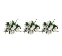 3pcs Artificial Daisy Bouquets, 24 Head Silk Flowers 32cm, Vibrant Fake Flower Stems for Home Office Decor, Low Maintenance(White)