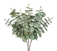 3PCS Artificial Green Foliage Faux Eucalyptus Stems, Fake Leaves Artificial Greenery Rainforest Decorations for Home, Garland, Wedding, Cottage Decor, Floral Arrangement