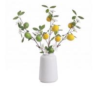 3Pcs Artificial Lemon Branches Faux Yellow & Green Lemons with Leaves Flowers Realistic Fake Fruit Stems for Farmhouse Kitchen Table Centerpiece Summer Spring Home Decor Wedding Party Vase Arrangement