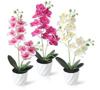 3PCS Artificial Orchid Flower Bonsai 38cm Faux Potted Butterfly Orchid | Dremisland Phalaenopsis in White Pots Fake Silk Flower Plants Foliage Indoor Decor for Home Table Centrepiece Living Room
