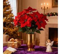 3PCS Artificial Poinsettia Bushes - 15.8" Faux Red Poinsettia Bouquets with 7 Heads Each,Christmas Artificial Flowers,Fake Xmas Flowers,for Holiday Tree,Table Centerpiece,DIY Table Runner