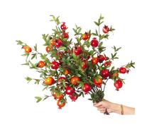 3Pcs Artificial Pomegranate Branches, Red Berry Stems Pomegranate,Fake Plant Stem Fake Fruit with Leaves Pomegranate Berries Branches Lifelike Props Vase Home Party Wedding Decoration (Style A)