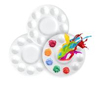 3Pcs Artists Paint Palettes, Round Paint Palette Tray with 10 Wells and 1 Central Reservoir for Watercolor Professional Art Painting DIY Craft, 6.7 Inch
