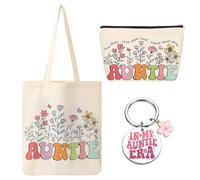 3Pcs Auntie Gifts from Nephew Set, Auntie Birthday Gifts, Personalised Tote Bag for Aunty, Aunty Keyring, Personalised Giftset for Womens Suitable for Birthday Festivals Surprise Moments