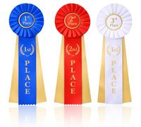 3Pcs Award Ribbon Rosette Set, 1st 2nd 3rd Place Ribbon, Premium Winner Ribbons, Participation Ribbon Rosette for School Classroom Sport Event Awards First Second Third Recognition (3.9 x 11Inch)